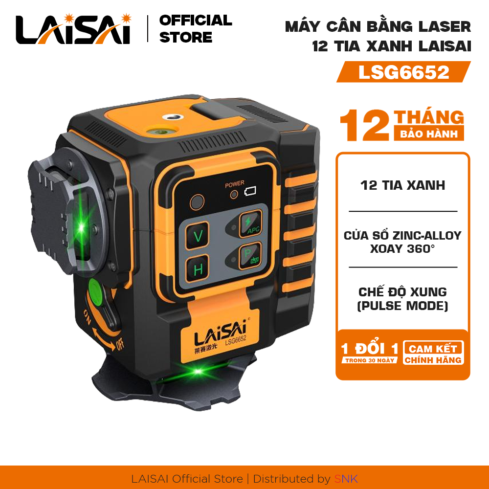 Máy Cân Bằng Laser 12 Tia Chuyên Nghiệp LAISAI LSG6652 – Thi Công Lát Gạch & Nội Thất, 2 pin, quét 3