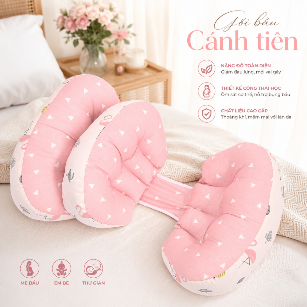 Gối bầu cánh tiên kèm gối phụ, gối bà bầu cánh tiên dành cho mẹ bầu giúp ngủ ngon