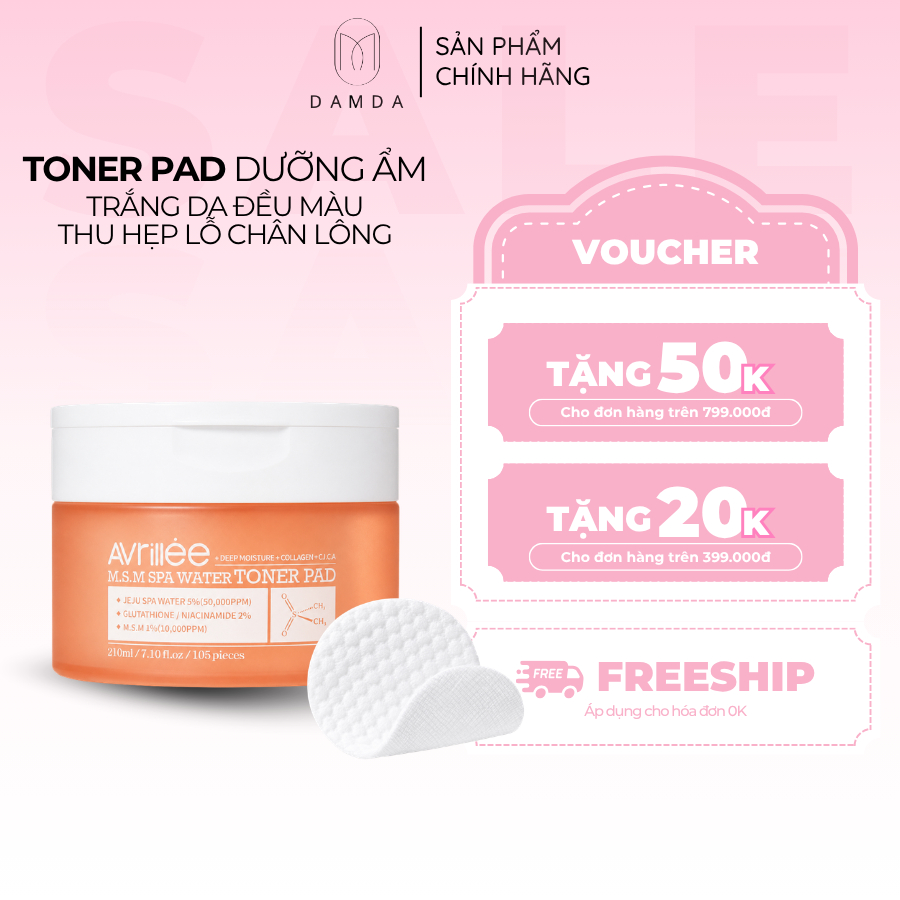 Miếng Toner Pad dưỡng ẩm, trắng da đều màu, thu hẹp lỗ chân lông AVRILLEE MSM SPA WATER TONER PAD 21