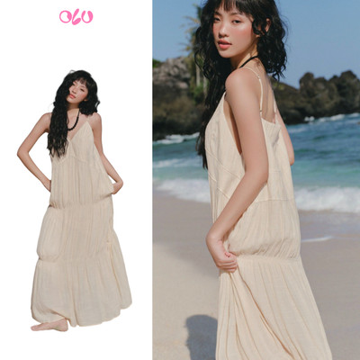 Váy maxi OLV 2 dây Cream Cotton Cami Tiered Maxi Dress phù hợp mùa hè đi chơi đi biển