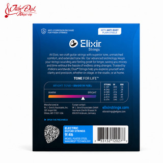 Bộ Dây Đàn Guitar Điện Elixir 12027 09/46, NANOWEB, Custom Light