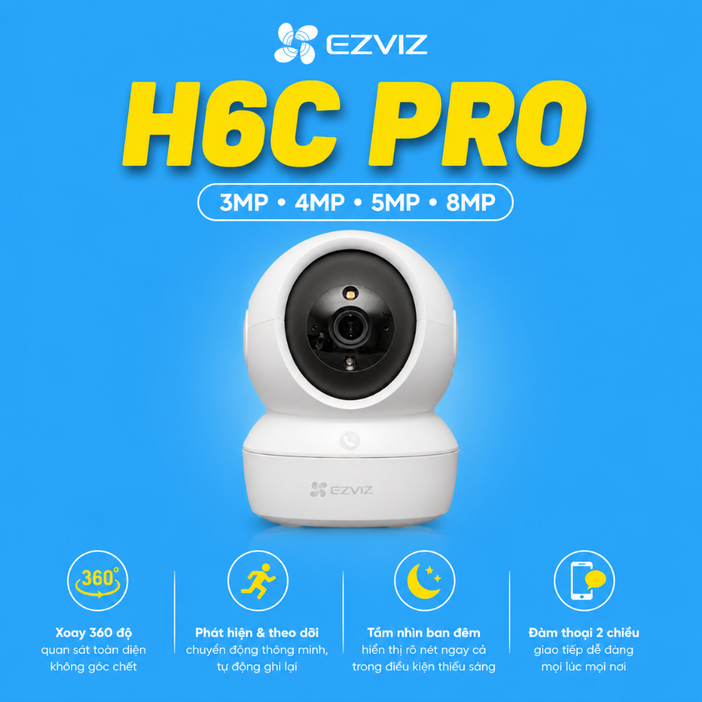 (TẶNG ĐẾ L)Camera Ezviz H6C Pro WiFi 6 3MP/4MP/5MP/8MP–Quan Sát Toàn Cảnh, Hình Ảnh Rõ Nét,Đàm Thoại
