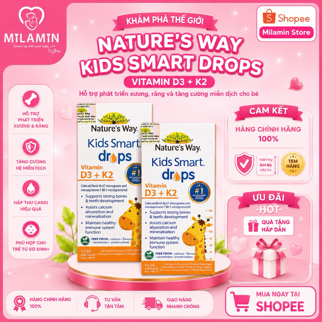 Vitamin D3K2 Nature's Way Giúp Bổ sung Vitamin D3K2, Tăng Đề Kháng Cho Trẻ Sơ Sinh Hộp 11ml