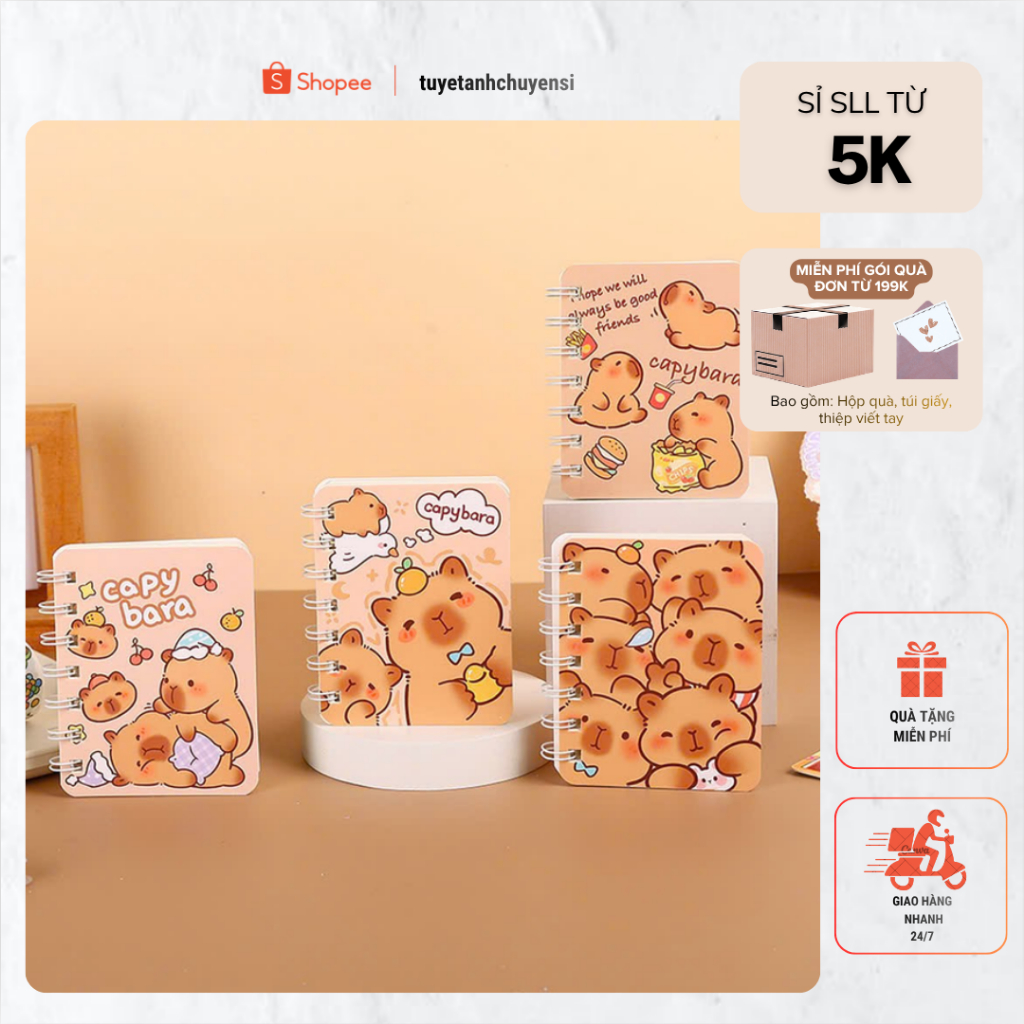 [ GIÁ SỈ TỪ 5K] SỔ TAY LÒ XO A7 HOẠ TIẾT CAPYBARA SỔ TAY A7 LOPPY SỔ TAY A7 HỌA TIẾT XINH XẮN GIÁ RẺ