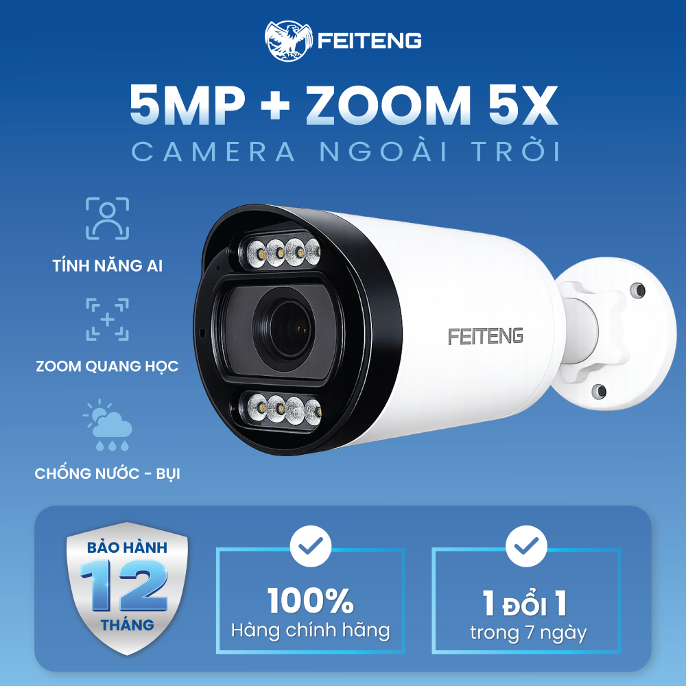 Camera IP PoE 5MP FEITENG FE-2812-5MP Ống kính tùy chỉnh 2.8-12mm Chuẩn chống nước IP66