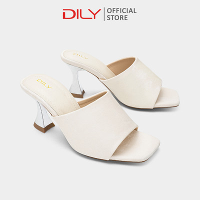Dép guốc DILY thiết kế quai bản lớn tôn chân, gót ánh bạc cao 7cm DL0653