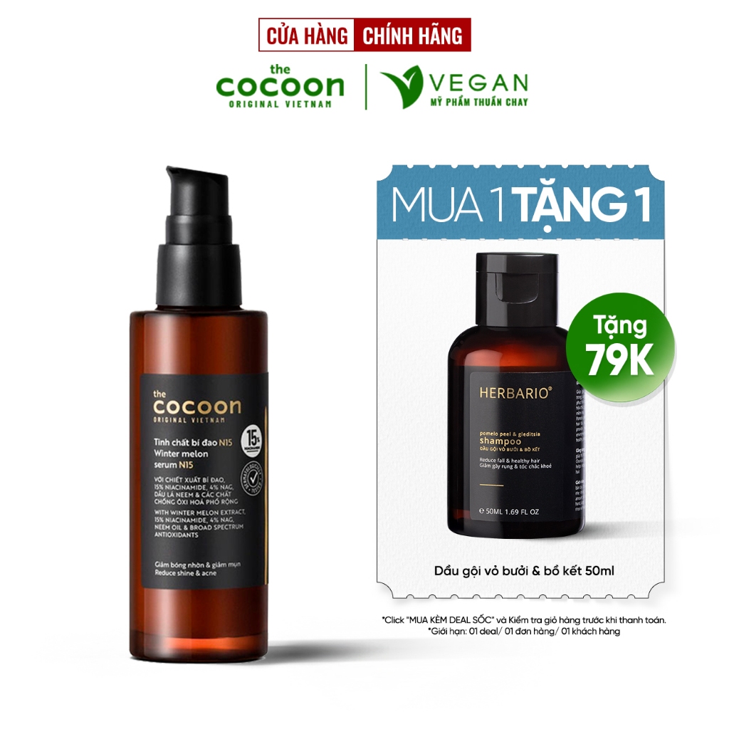 Serum tinh chất bí đao Cocoon 70ml N15 -15% niacinamide sach mụn Thuần Chay