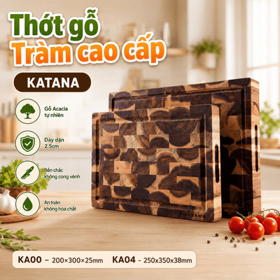 Thớt gỗ Acacia cao cấp KATANA loại ghép dựng block - Thớt gỗ tràm hình chữ nhật 2 size