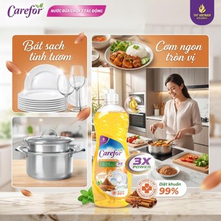 Nước Rửa Chén Bát Carefor 800ml Đậm Đặc Đánh Bay Mọi Vết Bẩn Không Mùi, Tinh Chất Quế, Kiwi