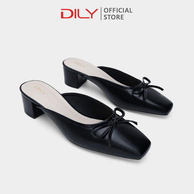 Dép sục DILY thiết kế mũi vuông phối nơ trẻ trung, gót cao 4cm DL0659