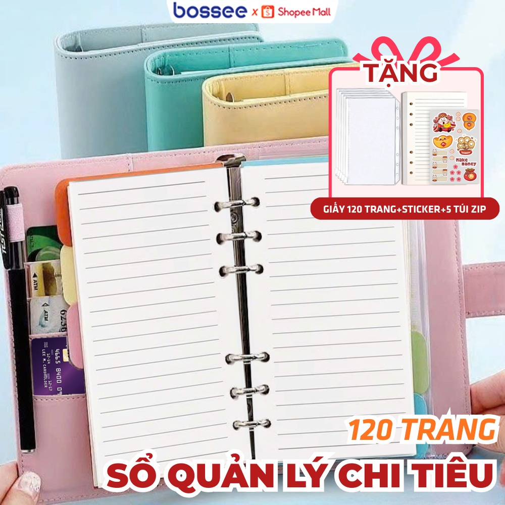 Sổ Tay Tiết Kiệm Quản lý Chi Tiêu 9 Màu Pastel Kèm Giấy 120 Trang+Sticker+5 Túi Zip