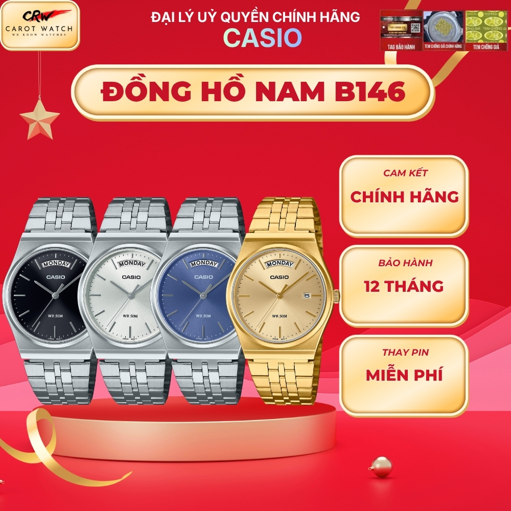 ĐỒNG HỒ NAM CASIO MTP-B146 CHÍNH HÃNG DÂY KIM LOẠI CHỐNG NƯỚC CAROT WATCH