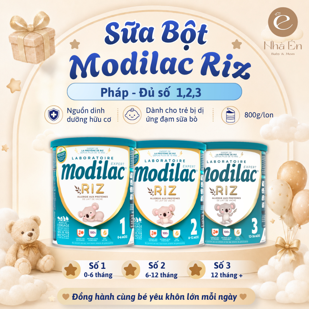 Sữa bột công thức Modilac Expert Riz số 1 2 3 lon 800g cho bé dị ứng đạm sữa bò, bất dung nạp lactos