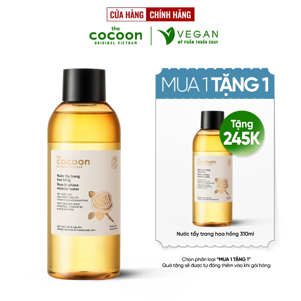 (Bản mới) Nước tẩy trang hoa hồng the cocoon vietnam 310ml Thuần chay