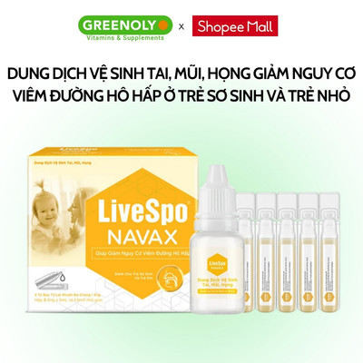LiveSpo Navax sơ sinh - Nhỏ mũi, họng cho trẻ 0-2 tuổi, giúp giảm nghẹt mũi, viêm mũi, họng hộp 5 ống