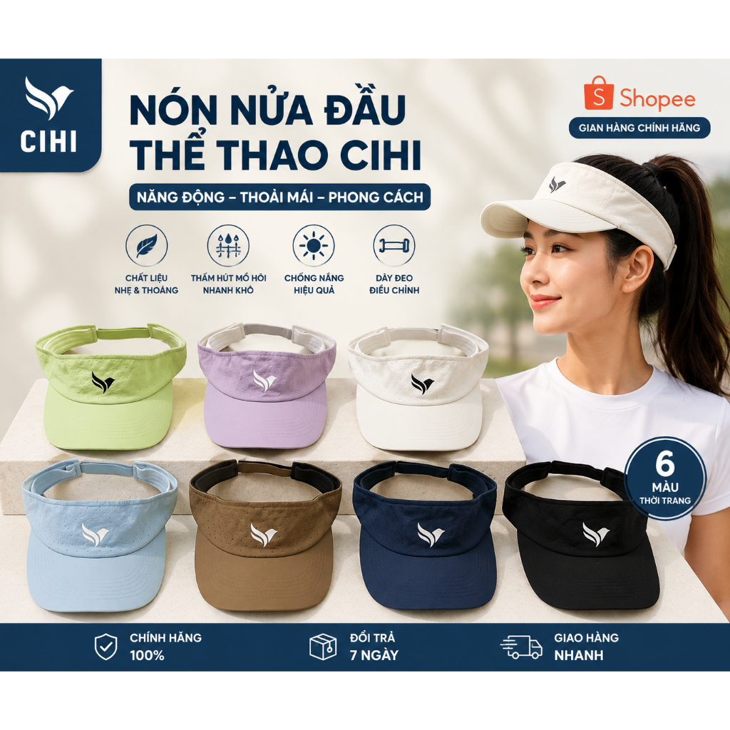 Nón Nửa Đầu Thể Thao CIHI Chống Nắng, Thấm Hút Mồ Hôi, Mũ Pickleball Tennis Golf Chạy Bộ Nữ