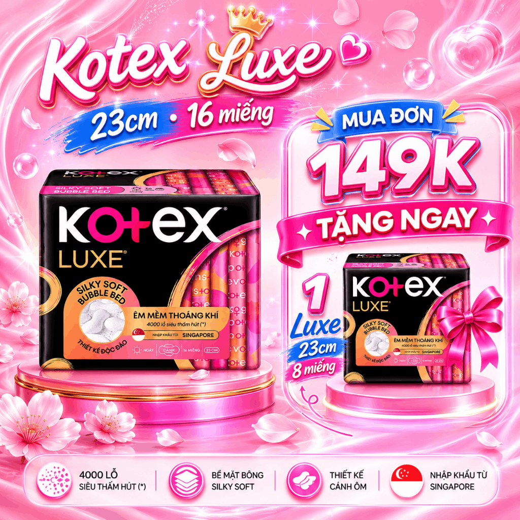 Combo 4 gói - Kotex Luxe mặt bông 23cm 16M - DEAL HỜI, GIÁ TỐT