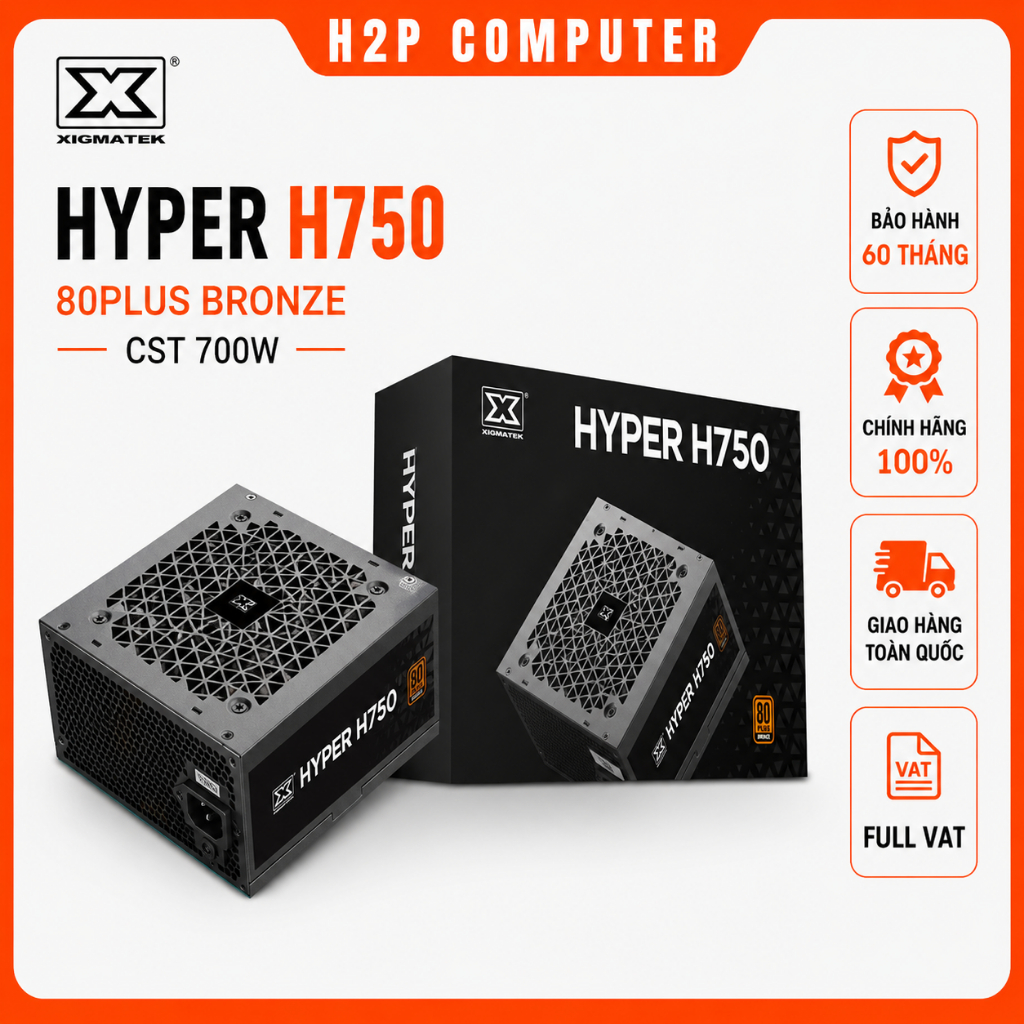 Nguồn PC XIGMATEK HYPER H750 - 80 PLUS BRONZE - CST 700W - New - Chính Hãng - BH 36 Tháng
