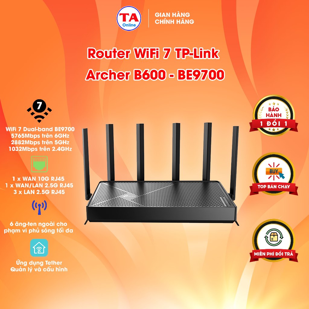 Router WiFi 7 BE9700 TP-Link Archer BE600