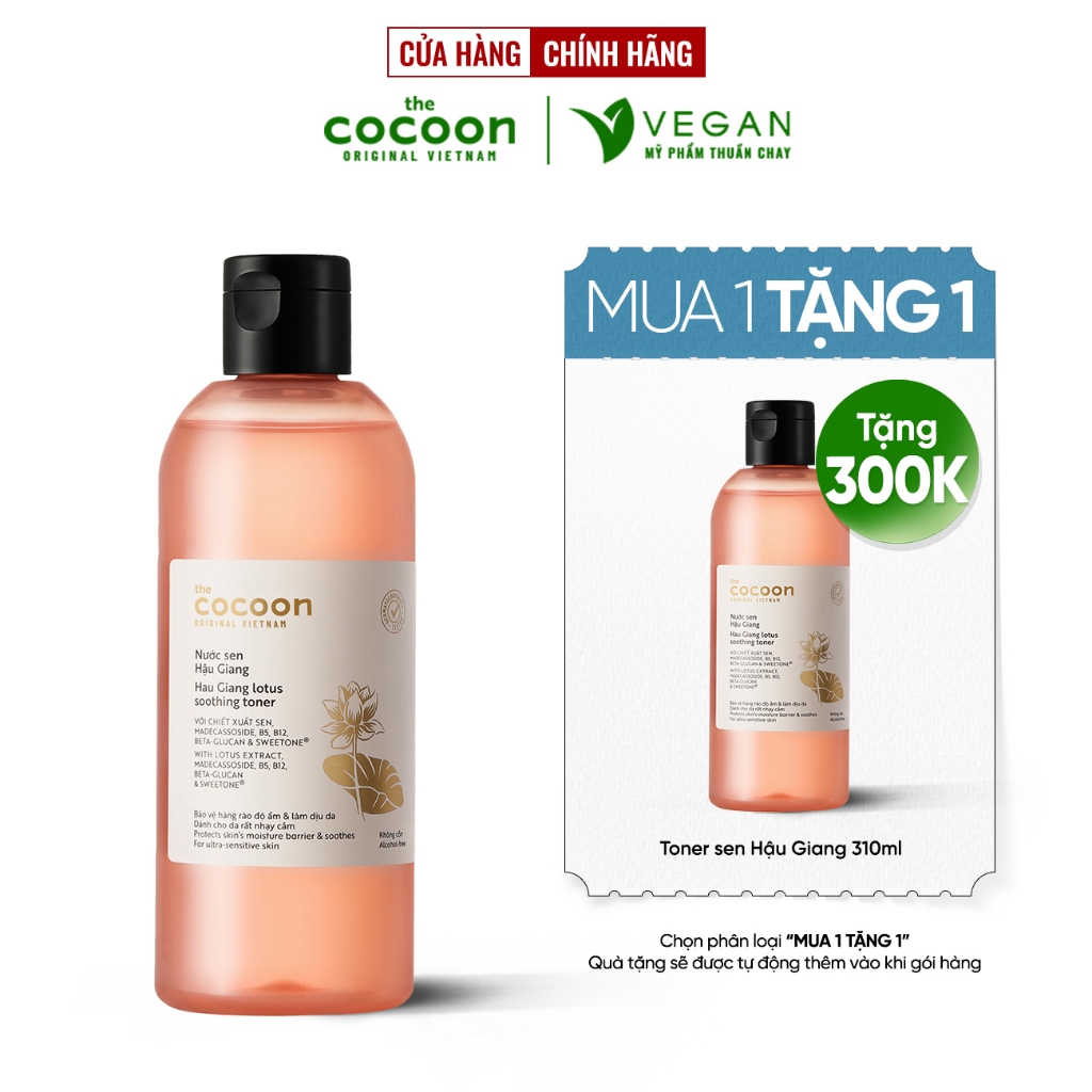 Toner Nước cân bằng da Sen Hậu Giang Cocoon 310ml thuần chay