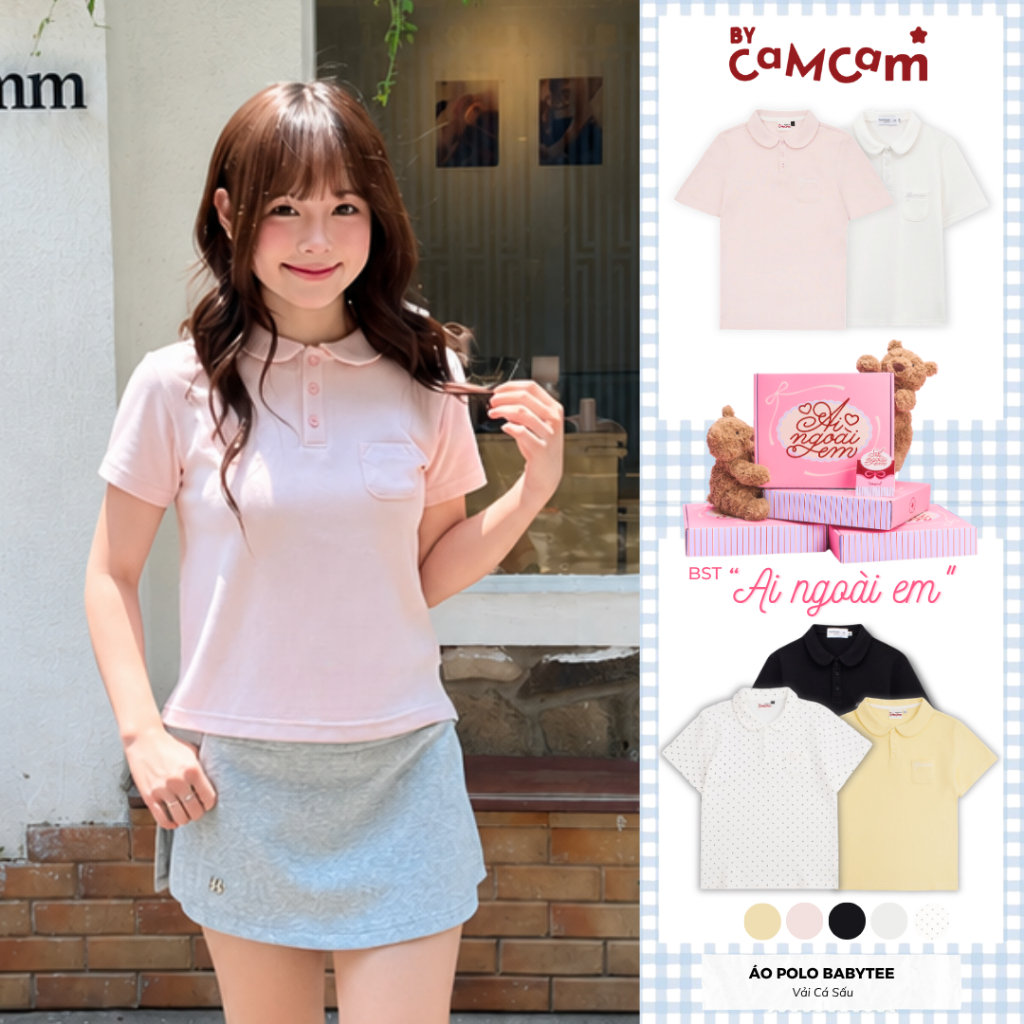 [AI NGOÀI EM] Áo Polo Basic Babytee 𝑩𝒚𝒄𝒂𝒎𝒄𝒂𝒎 Cho Nữ Vải Cá Sấu Cotton Logo Thêu Túi Ngực APN007