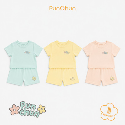 [PUNCHUN 6M-5Y] Bộ quần áo cộc cổ tròn Punchun Cup Mood cho bé gái
