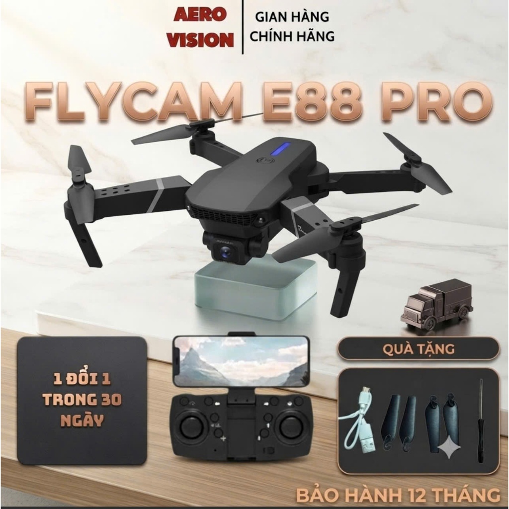 FLycam giá rẻ, E88 Pro, Tầm bay ổn định cho người mới, Flycam dưới 250g, Drone mini, Flycam