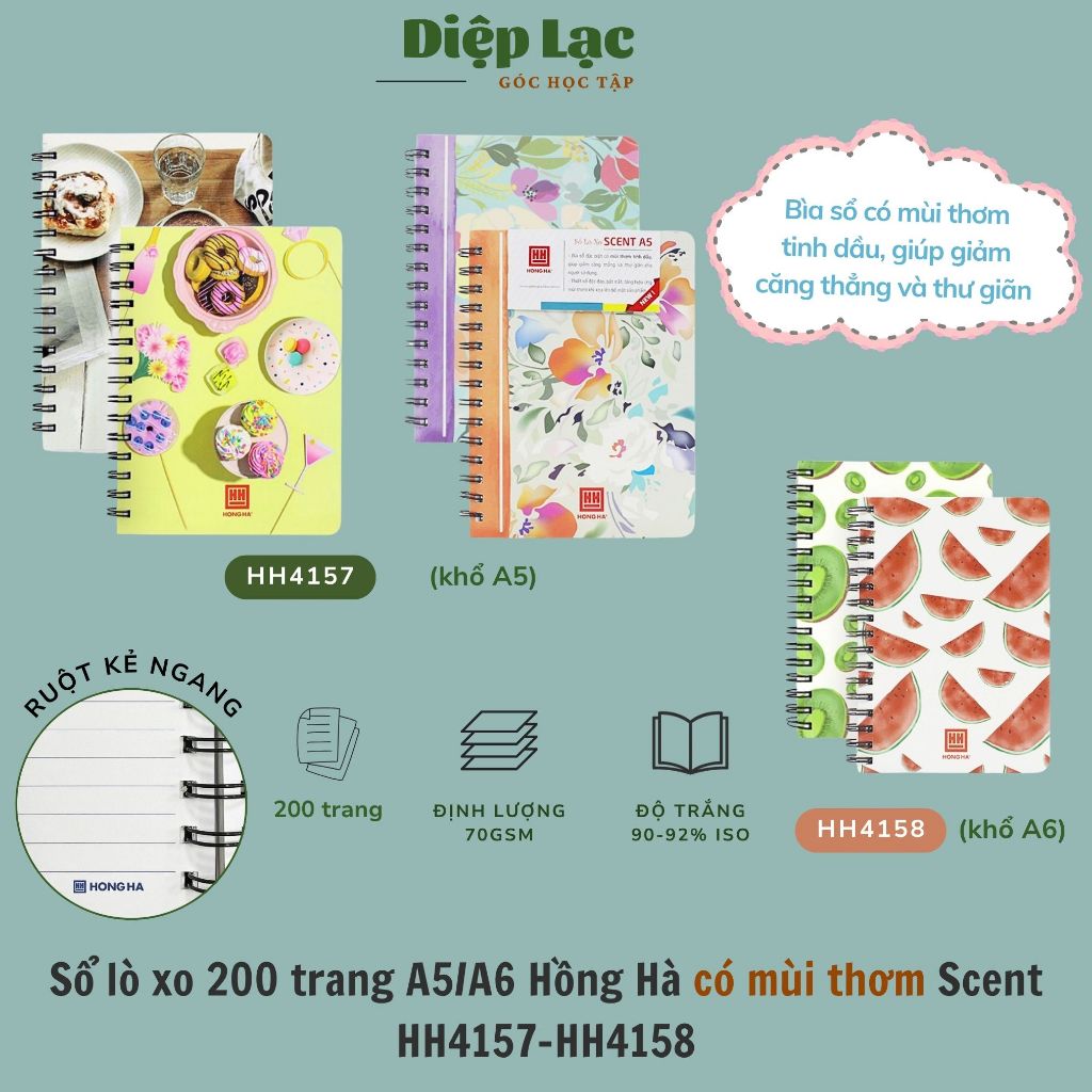 Sổ tay ghi chép A5/A6 bìa hương thơm Hoa/Cafe Hồng Hà A5 A6 200trang - Sổ Lò Xo Kẻ Ngang