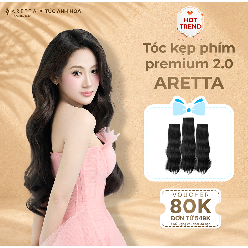 Tóc Kẹp 3 PHÍM ARETTA PREMIUM Siêu Thật Tóc, Nhẹ Đầu, Mềm Mượt 60-65cm