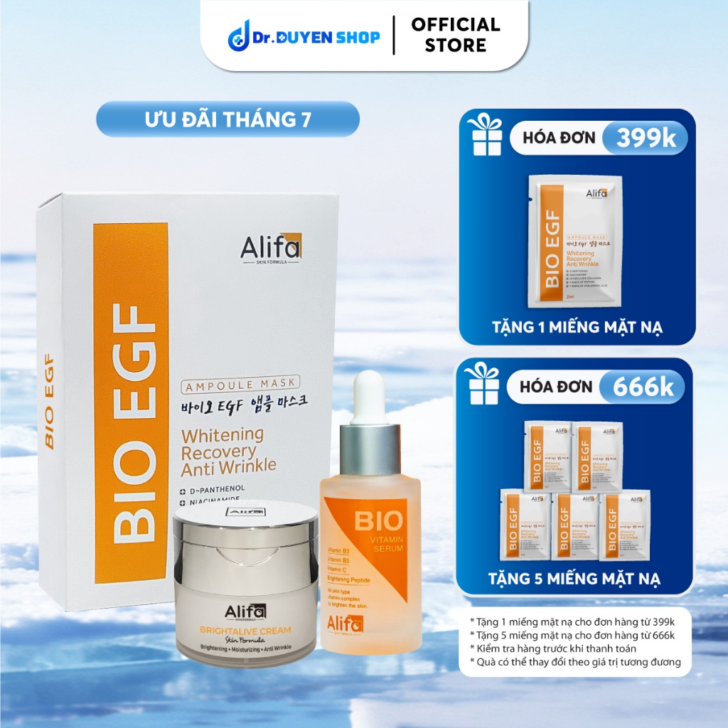 Combo Phục hồi, dưỡng da 6: Kem dưỡng Alifa + Serum BIO + Mặt nạ Alifa