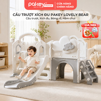 Cầu Trượt PAKEY Cao Cấp, Kèm Nhiều Trò Chơi Vận Động, Nhựa HDPE Dày Dặn, Chịu Trọng Tải Lớn An Toàn Cho Bé