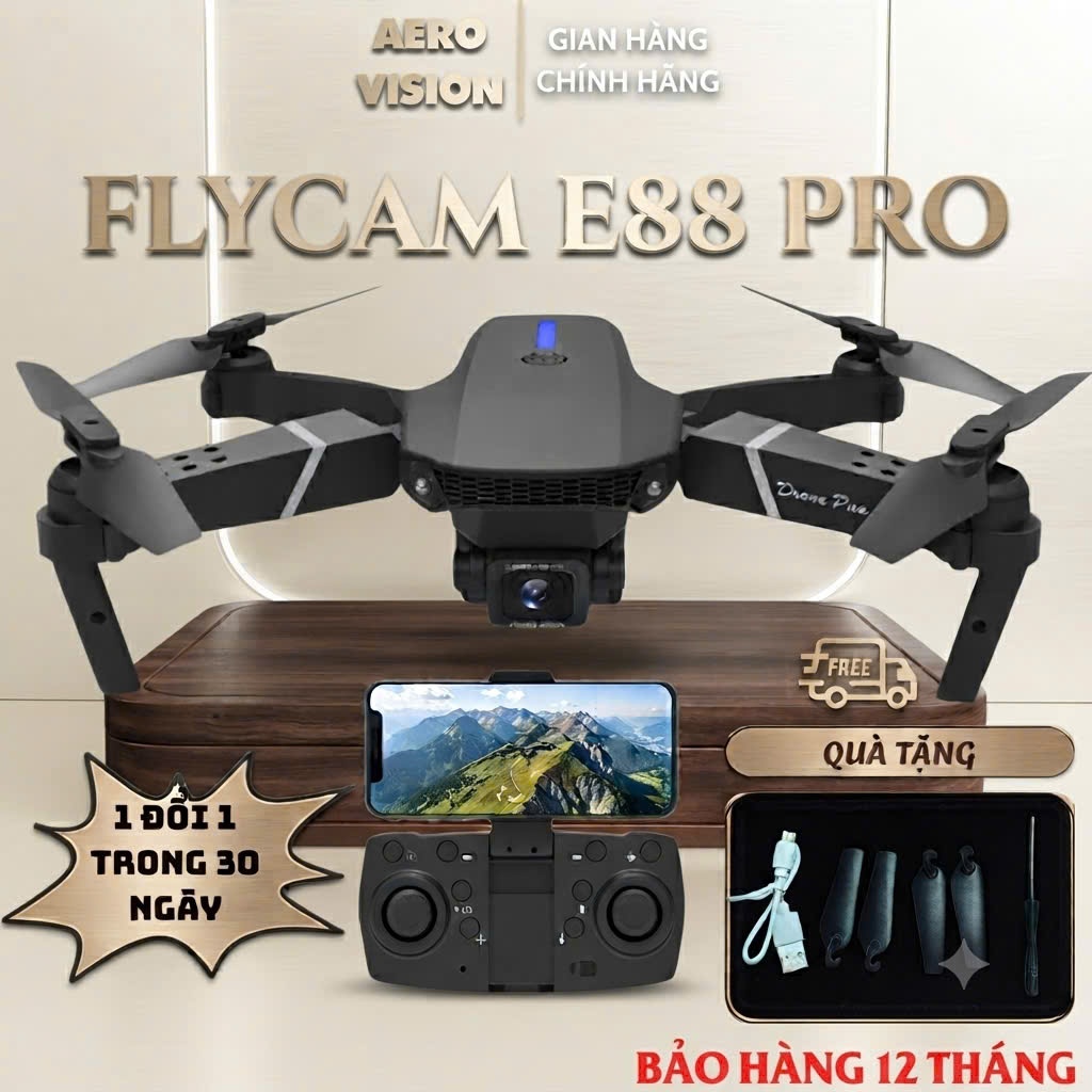 Flycam E88 Pro, Phiên bản mới nhất 2026, Flycam dưới 250g, Pin trâu, Bay ổn định, Flycam