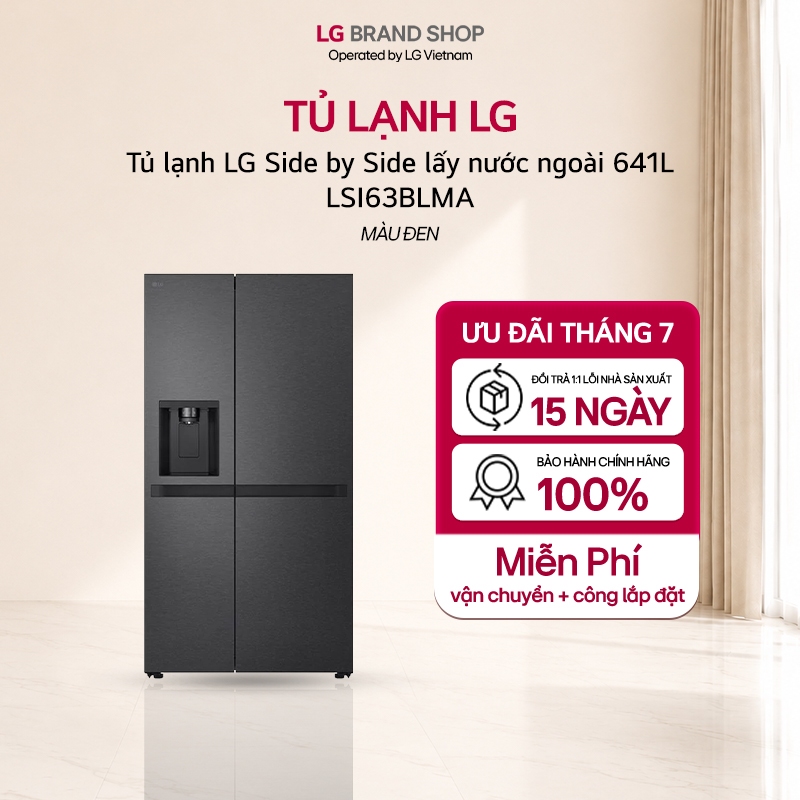 Tủ lạnh LG Side by Side lấy nước ngoài 641L màu đen LSI63BLMA