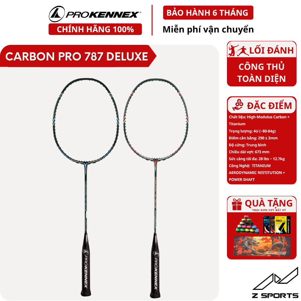Vợt cầu lông Prokennex Carbon Pro 787 Deluxe đã đan dây 10.5kg chính hãng bảo hành 6 tháng