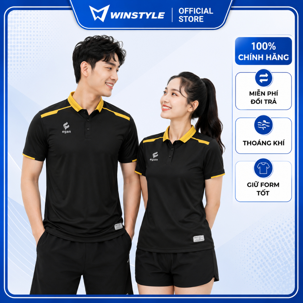 EGAN - Áo Polo NAM NỮ Egan 05 ĐEN, Form dáng Unisex, Chống tia UV/UPF 50+, Mềm mại, Thoáng mát