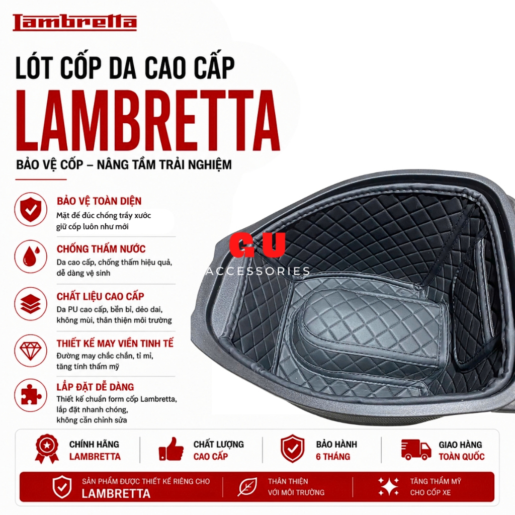 Lót cốp da cách nhiệt lắp xe máy LAMBRETTA X125 X300 G350 Mới giúp bảo vệ đồ đạc trong cốp xe GU
