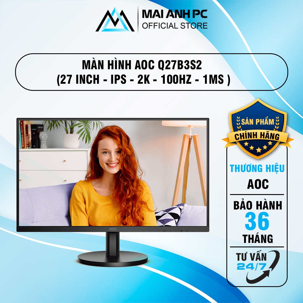 Màn Hình AOC Q27B3S2 (27 inch - IPS - 2K - 100Hz - 1ms )