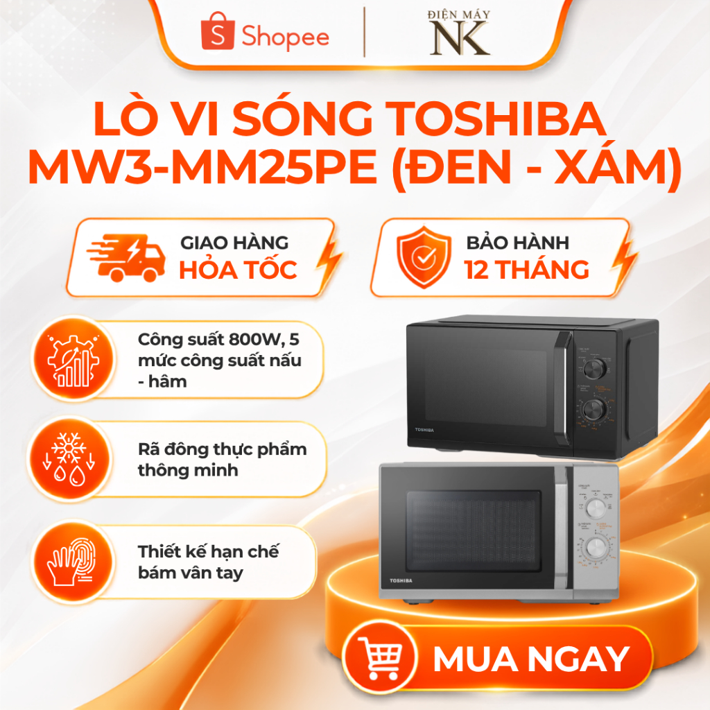 [MỚI] Lò vi sóng Toshiba 25 lít MW3-MM25PE(BK) Đen | MW3-MM25PE(SV) Xám - Bảo Hành 12 Tháng