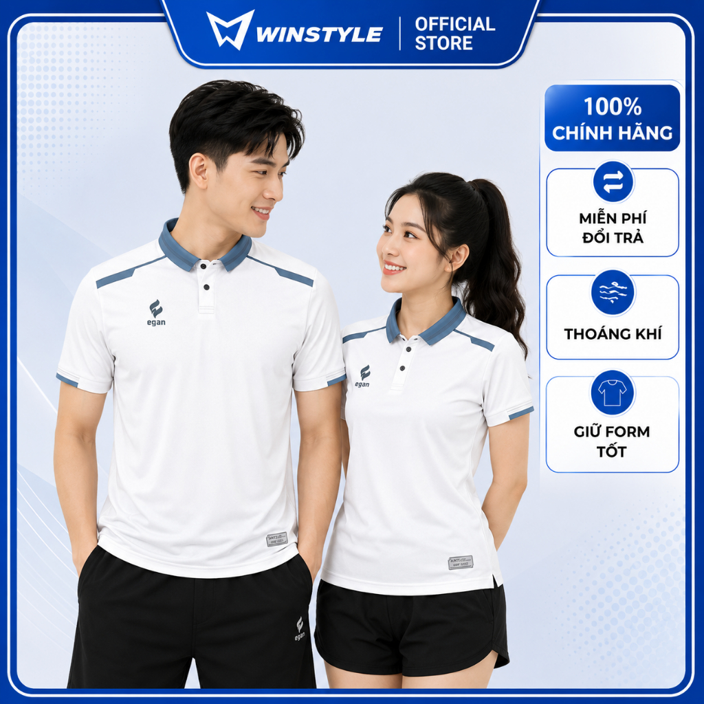 EGAN - Áo Polo NAM NỮ Egan 05 TRẮNG, Form dáng Unisex, Chống tia UV/UPF 50+, Mềm mại, Thoáng mát