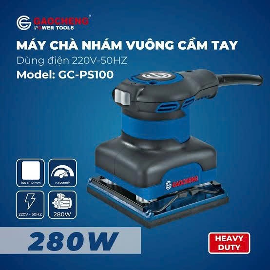 Máy chà nhám vuông GAOCHENG GC-PS100, 280W, 14.500 vòng/phút, bảo hành 6 tháng
