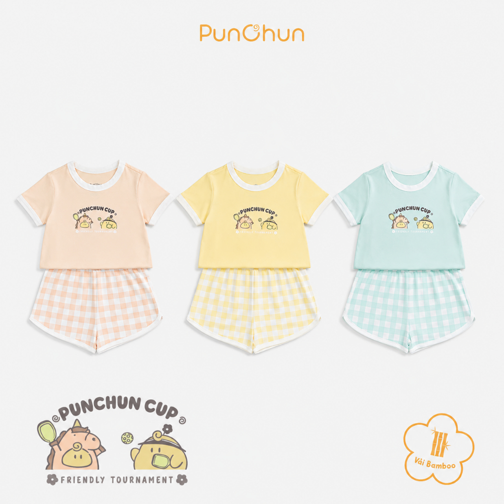 [PUNCHUN 6M-5Y] Bộ quần áo cộc cổ tròn Punchun Cup cho bé gái