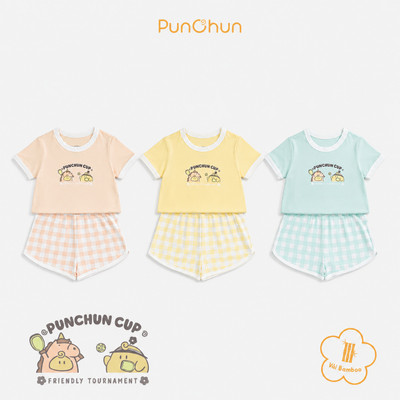 [PUNCHUN 6M-5Y] Bộ quần áo cộc cổ tròn Punchun Cup cho bé gái