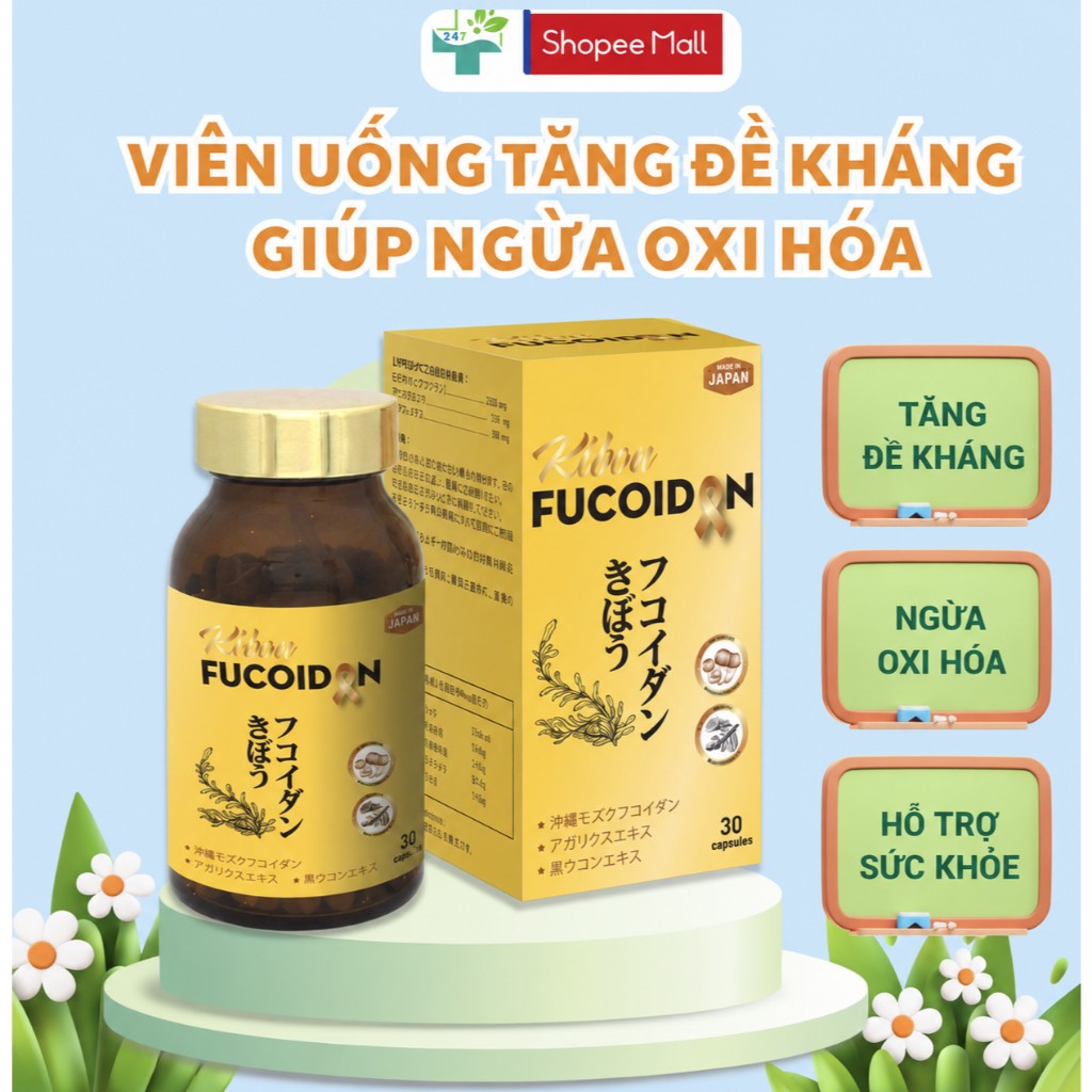 Viên Uống Kibou Fucoidan Nhật Bản - Giúp Tăng Sức Đề Kháng Ngừa Oxi Hoá Hỗ Trợ Sức Khỏe