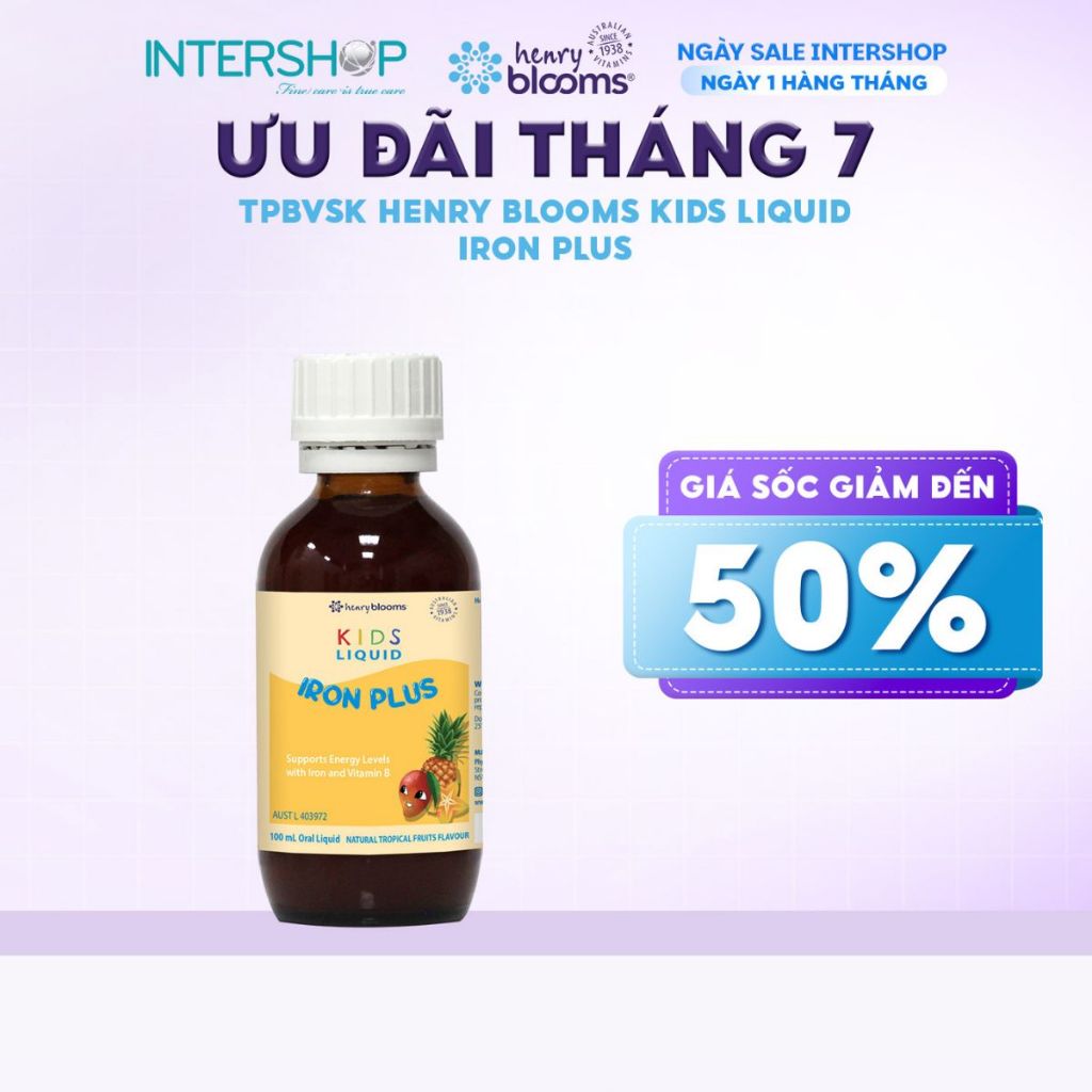 TPBVSK Henry Blooms Kids Liquid Iron Plus giúp bổ sung Sắt và Vitamin B6, B9, B12 100ml HB0028