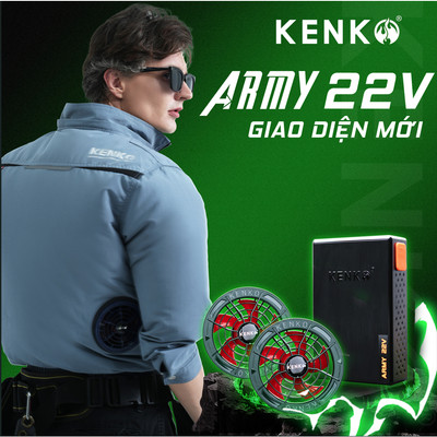 Bộ Áo Điều Hòa KENKO Army 22V 20000mAh Chính Hãng, Giá Tốt, Quạt Khỏe, Pin Nhỏ Gọn, BH 12 Tháng