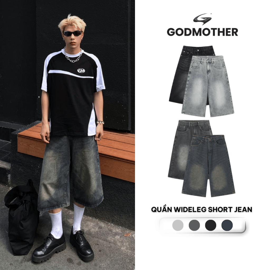 Quần Wide Leg Short Jeans GODMOTHER Nam Ống Rộng, Quần Jeans Short Lửng Phong Cách Cá Tính | BigBuy360 - bigbuy360.vn