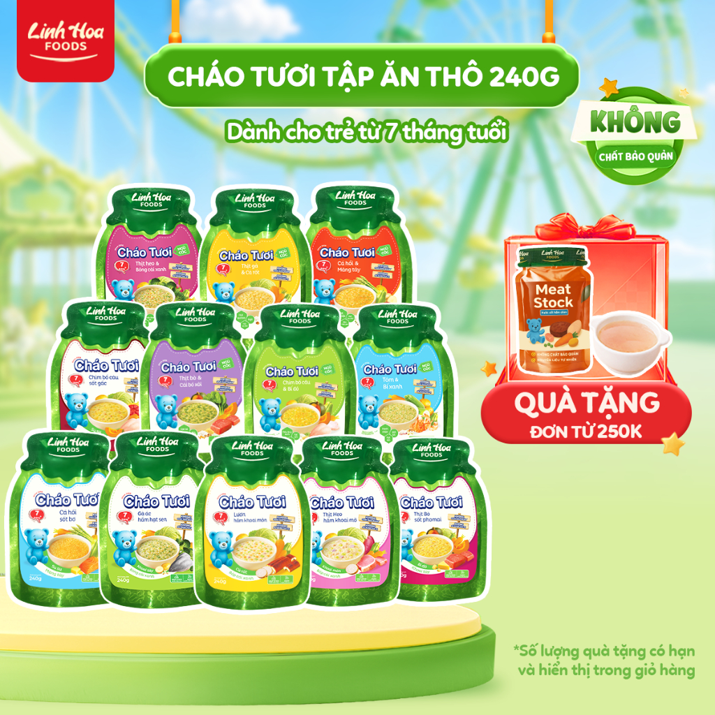 QUÀ ĐƠN TỪ 250K] Cháo Tươi / Mỳ Nui Ăn Dặm 240g Linh Hoa Foods - Không Gia Vị