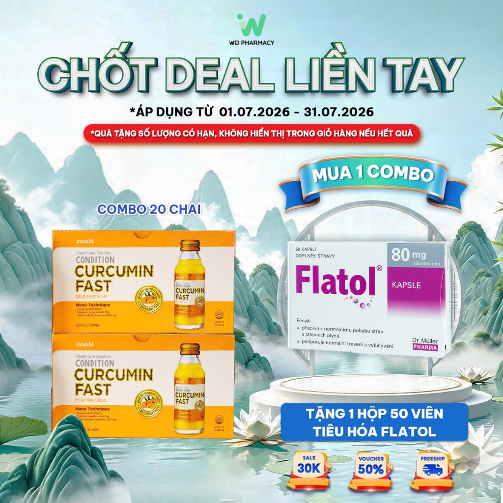 Combo 20 chai nước tinh nghệ Nano Condition Curcumin Fast bảo vệ chức năng dạ dày 100ml