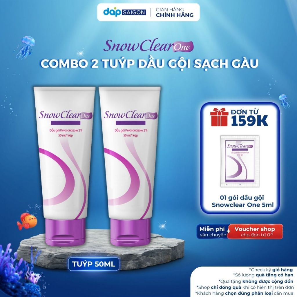 Combo 2 Tuýp Dầu Gội SnowClear One Hỗ Trợ Sạch Gàu, Giảm Ngứa Da Đầu Dạng Tuýp 50ml