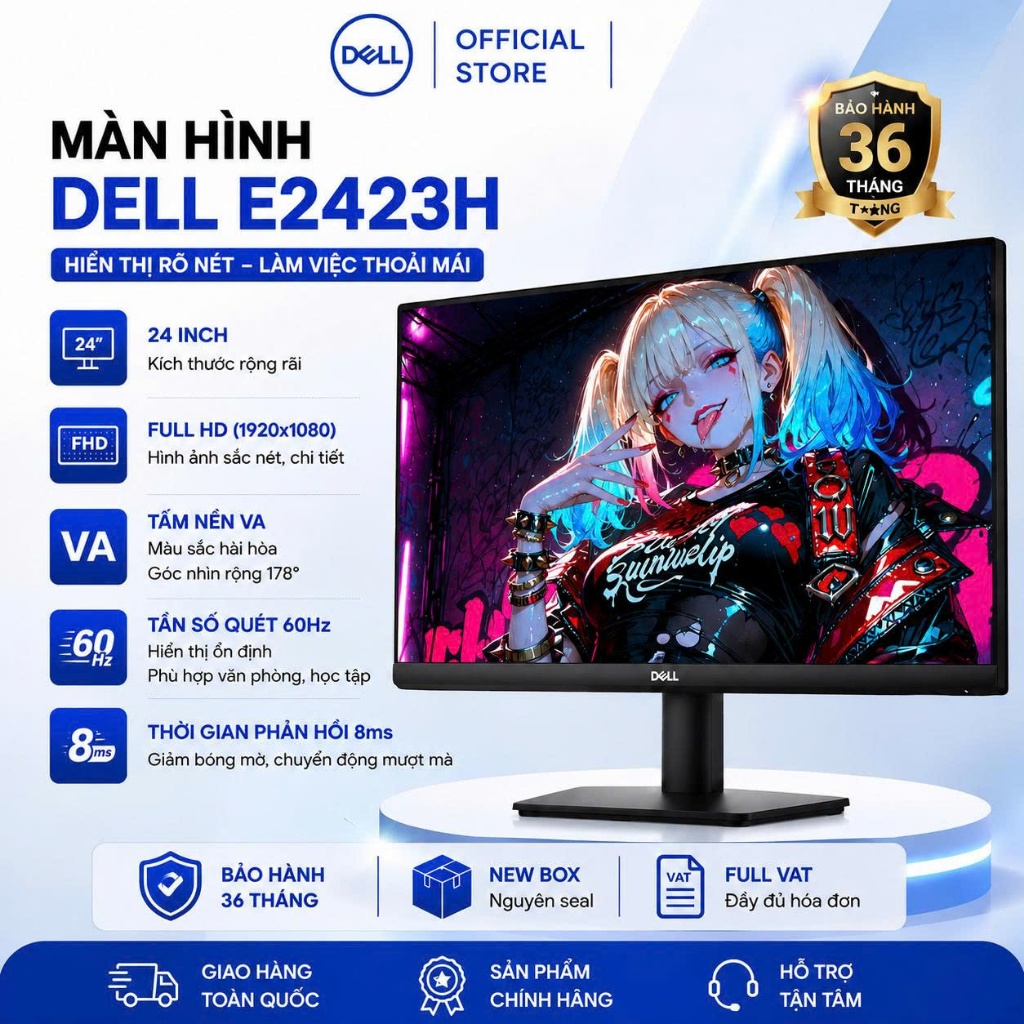 Màn Hình đồ hoạ văn phòng Dell E2423H 24 inch FHD VA 60Hz 5ms | FULL VAT - CHÍNH HÃNG - BẢO HÀNH 36T